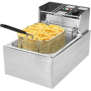 22.8QT Electric Deep Fryer with 2 Baskets \u0026 Lids, Commercial Deep Fryer with Temperature Control, Stainless Steel Fryer, Countertop Fryers for Home Kitchen and Restaurant, 5000W